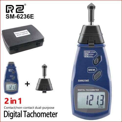 Digital Tachometer Speedometer with Contact and Non-contact Laser Mode Model SM6236E RPM Meter with Data Memory Tachometer