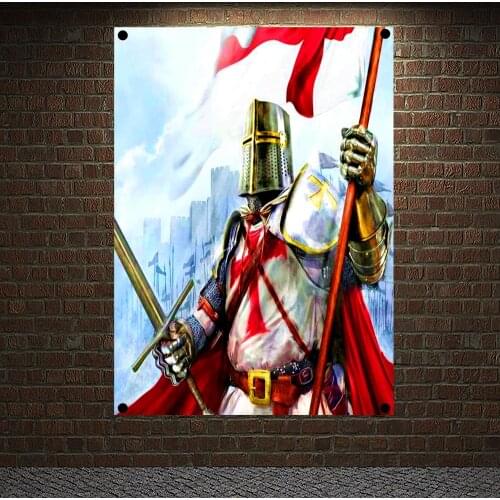 Knights Templar Armor Banners Flags Wall Sticker Crusader Posters Tapestry Living Room Decoration Canvas Painting Wall Hanging 5