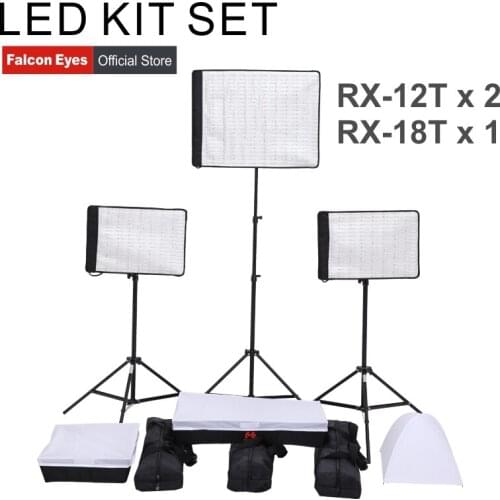 FalconEyes 34W/62W 5600K Dimmable Flexible Portable Continuous LED Video Film Studio Photographic Light RX-12T/RX-18T kit set