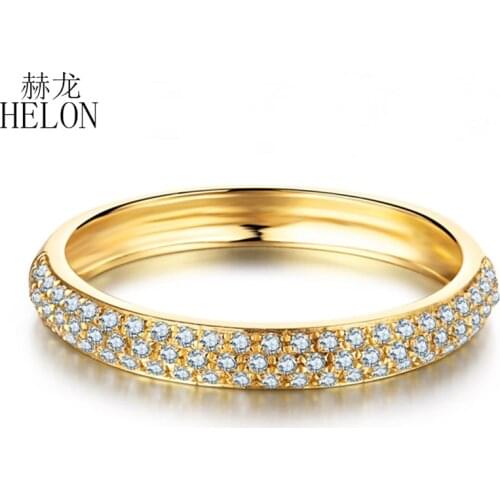 HELON Solid 14k Yellow Gold 0.2ct Natural Diamonds Women Trendy Fine Jewelry Elegant Cluster Engagement Wedding Diamonds Ring