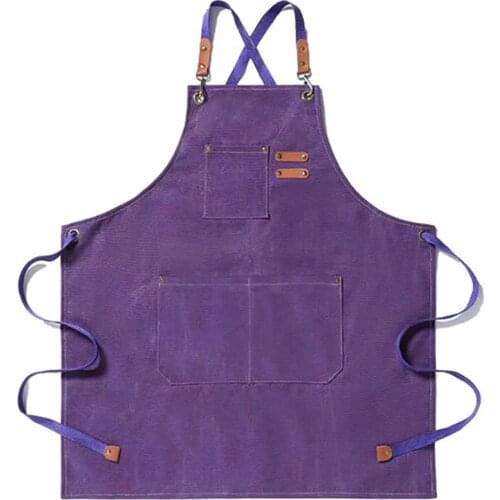 Canvas Kitchen Apron for Men Women Chef Cooking Apron Cross Back 3 Pockets