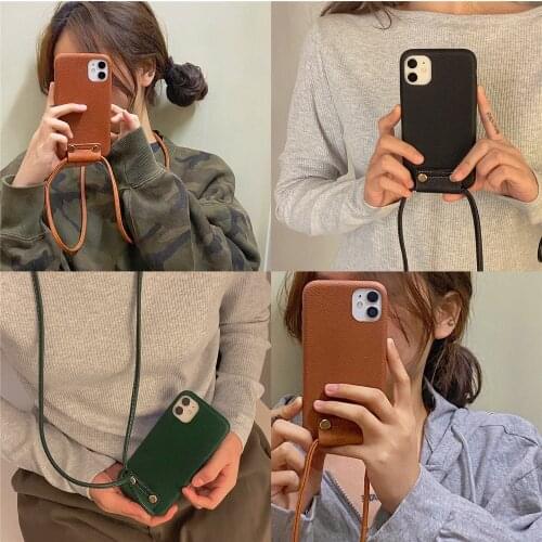 Retro Leather Backpack Phone Case For iPhone 12mini 11 12 pro Xs max XR 8 7 Plus Crossbody Case With Long Strap Chain Back Cover