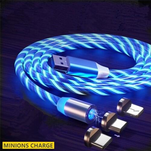 MINIONS Magnetic Cable Flowing Light LED Micro USB Cable for Samsung Type C Charging for Xiaomi for iPhone Magnet Charger Cord