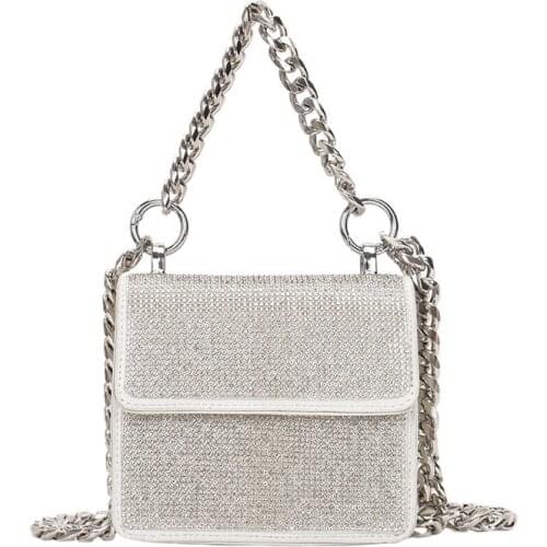 Bag For Women Small Square Bag Silver Diamonds Portable Bag evening Clutch Purse Women Fashion Mini Chain Shoulder Bags