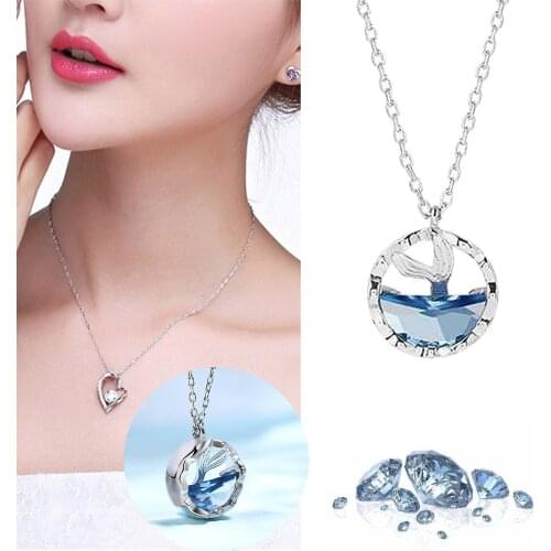 Fashion New Design Blue Sea Tears Clavicle Female Necklace Creative Ocean Blue Crystal Charm Necklace Pendant Dropshipping