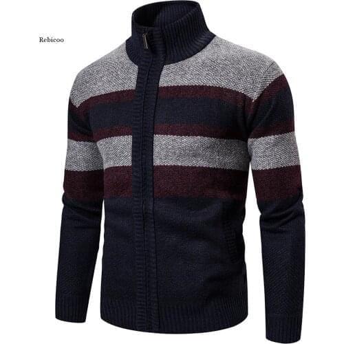 Men Trendy Zipper Cardigan Long-Sleeve Knitted Casual Turtleneck Sweaters Fall Winter Men Outdoor Sports Tops