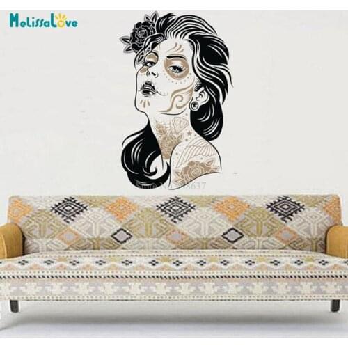 Skull girl tattoo Beautiful Sexy Woman decal Bedroom Living Room Decor Grooming Beauty salon Wallpaper BA790