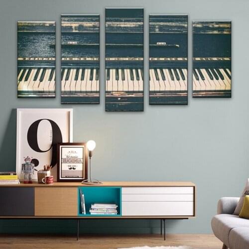 Wall Art 5 Panel Music Theme Wall Decor Vintage Piano Picture Canvas Prints Music Posters Modern Living Room Home Decoration