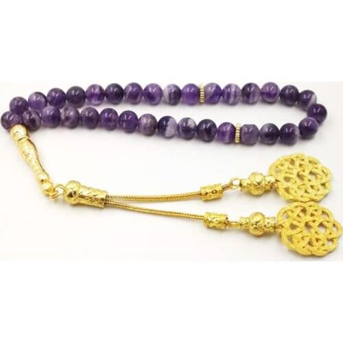 Natural Amethysts Tasbih New Style Islam bracelets for women Gold Turkish tassel rosary Muslim Luxury lady rosary Jewelry gift