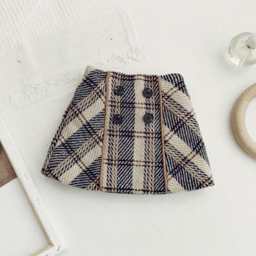 2019 Autumn and Winter Girls Plaid Skirt Toddler Girl Woolen A-line Skirt Female Baby Plus Velvet Childrens A-line Skirt 2-8Y
