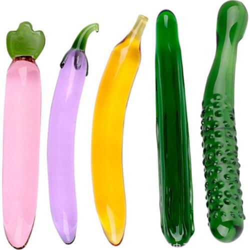 Vegetables Cute Glass Dildo For Anal Plug Vaginal Artificial Penis Sex Tools Appliance For Females Masturbator Erotic Adult Toys