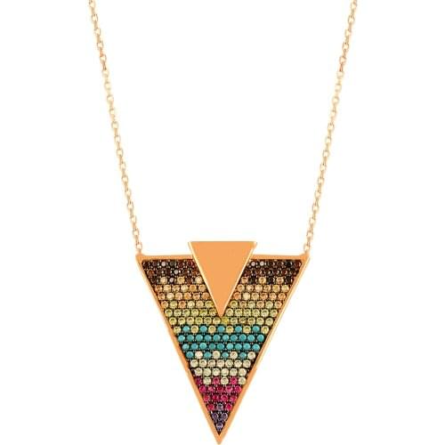 Arrow Triangle Necklace Pyramid Necklace Women NEW Authentic Turquoise Boho Turkish Multicolor Necklace 925 Sterling Silver