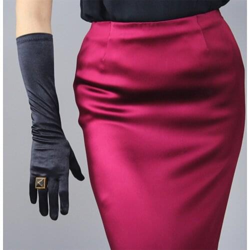 Autumn Women Elastic Mercerized Silk Satin Long Warm Driving Glove Elegant Lady Evening Party Formal Prom Ceremonial Mitten E24