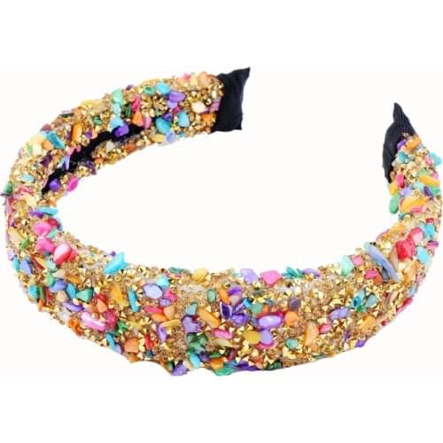 Personalized Natural Crystal Stone Headbands Colorful Stud Rhinestone Thick Women Headband Party Hairband Crown Hair Accessories