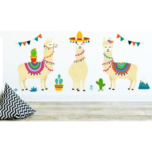 Festive Alpaca Cartoon Wall Stickers Fo'r Living Room Bedroom Childrens Room Kindergarten Color Art Mural