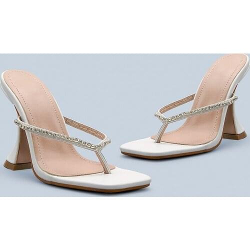 2021 New women slippers summer outdoor shoes high heel slip on flip flop elegant rhinestone women slides sandals black