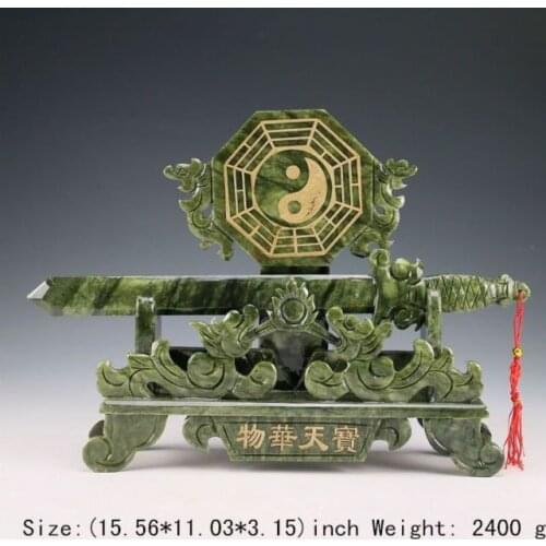 15.56 inch/ south China Taiwan jade dragon manual sculpture, bagua sword
