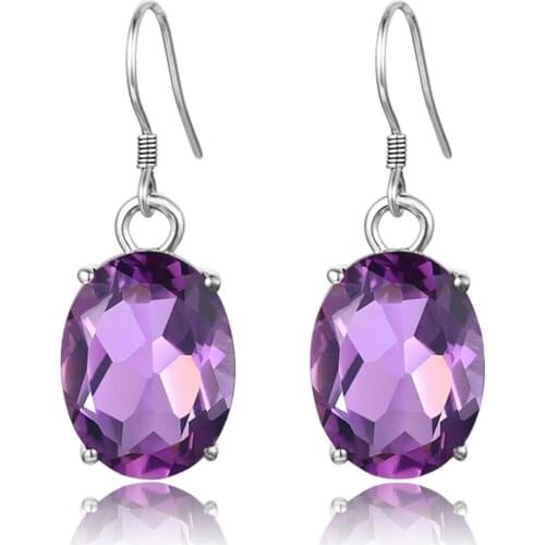 Szjinao Amethyst Earrings Oval Gemstone Fashion Earring For Women Genuine 925 Sterling Silver Trendy Ladies Luxury Jewelry Brand
