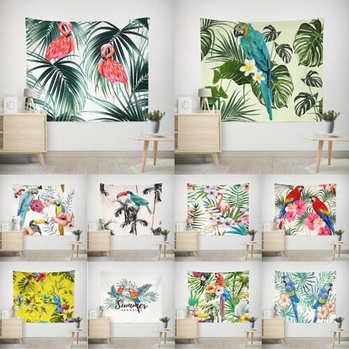 Tropical life Tapestry Wall Hanging Flamingo Parrot Coconut Tree Wall Tapestry Wall Carpet Table Cloth
