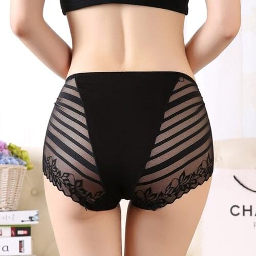 Womens Panties Large Sizes Sexy Lace Modal Mesh Transparent Panties Female Underwear Plus Size Briefs for Women Black 3XL