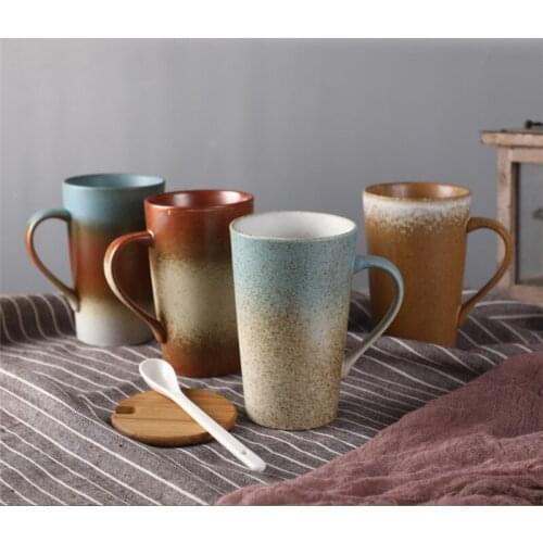 Vintage Pottery Mug Coffee Cup Creative Mug With Spoon Gift Cup