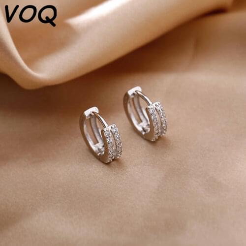 VOQ 925 sterling silver womens simple double layer zircon hoop earrings earrings for women exquisite jewelry gifts