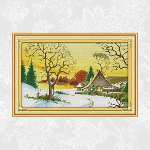 Cross Stitch Snow Scene DIY Handwork Embroidery 11CT Printed Canvas 14CT White Fabric Cross Stitch Kits Needlework Crafts