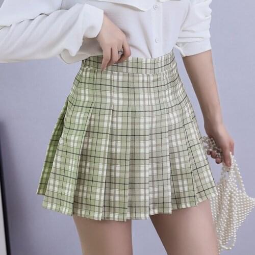 Y2K Preppy Style Plaid Pleated Skirt Summer School Students High Waist Uniform Tennis Mini Skirts Women Sport Training Clothes