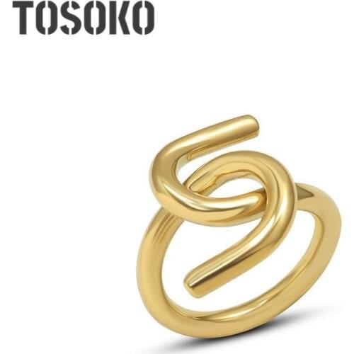 TOSOKO Stainless Steel Jewelry 18 K Golden Cross C-Ring Simple Shaped Hip Hop Female Ring BSA230