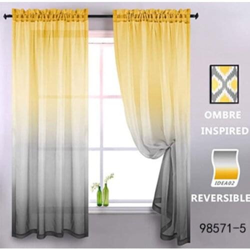 Yellow And Black Gradient Rod pocket Sheer Curtain, Digital Printing Tulle Curtain For Living Room