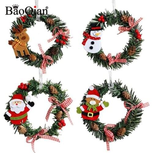 1Pcs Christmas Wreath Wood Bear Snowman Santa Claus Elk Christmas Tree DIY Hanging Ornaments Xmas Home Decoration