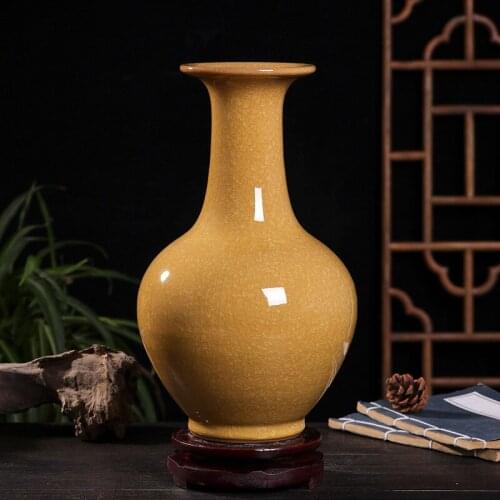 2021 New Jingdezhen Ceramic Antique Official Kiln Ziyu Piece Yellow Handicraft Decoration Vase