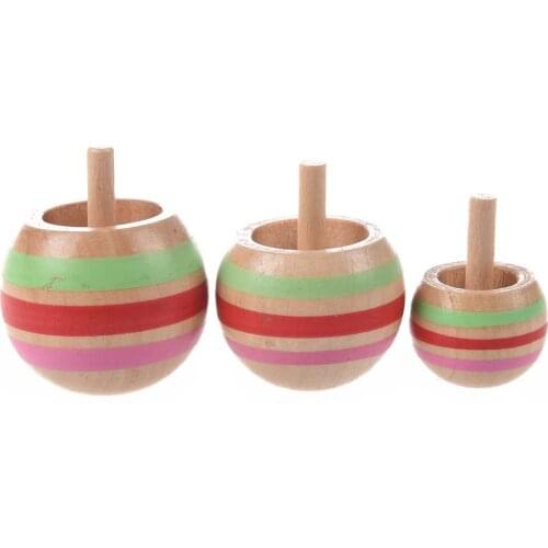 3pcs Wooden Colorful Spinning Top Kids Toy 3 Sizes for Children Above 3 Years Old