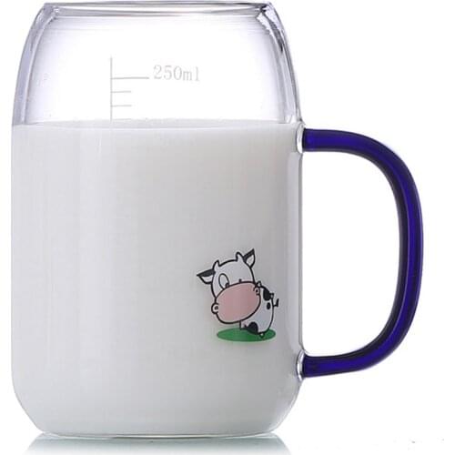 300ml Milk Cup Glass Portable Cartoon Novelty Coffee Mug Latte Mug With Handle Scale Glass Measuring Cup Heat Resistant Cups