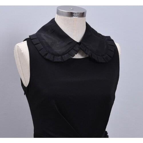 40GC Women Organza Sheer False Fake Collar Ruffled Trim Solid Color Shawl Wrap Mini Cape One Button Detachable Necklace