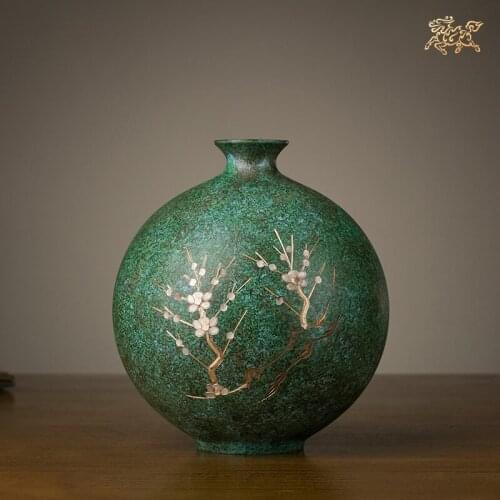 6.7inches Japan Takaoka Art Deco Pure Brass Chisel engraving Plum blossom Vase Bottle Bronze Pot Home Furnishings gift Handicraf