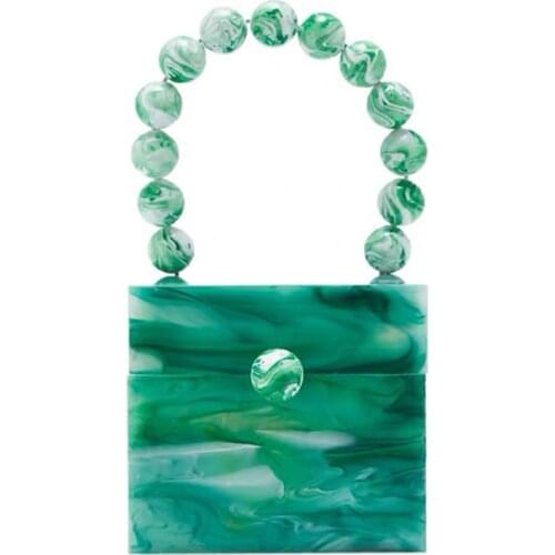 Acrylic Box Green Handbags Women New Design Luxury Marble Pattern Beaded Handle Evening Clutch Bag Female Squre Dinner Purse INS