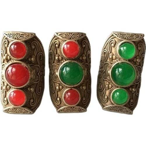 Antique Tibetan silver inlaid with Malay jade ring collection ethnic style accessory ring