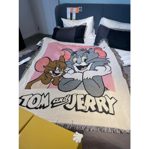Catoon Tom Jerry Blankets Carpet Geometry Sofa Cover Tapestry Picnic Travel Throw Blanket