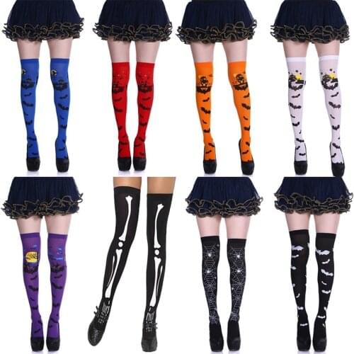 Halloween Print Stockings Carnival Scary Castle Bat Thigh High Stockings Woman Girls Stocking Over Knee Socks Fancy Socks
