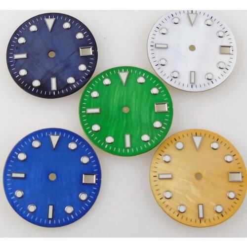 28.5mm Shell Material Watch Dial Watches Face For NH35/NH35A Automatic Movement Date Window Green Lume Gold/Blue/Green/White