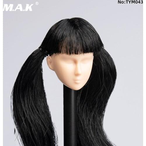 TYM043 1/6 Female Head Sculpt OB White Repaint Female Headsculpt with Long Remove Hair Asian skin Carved Model for 12'' Body