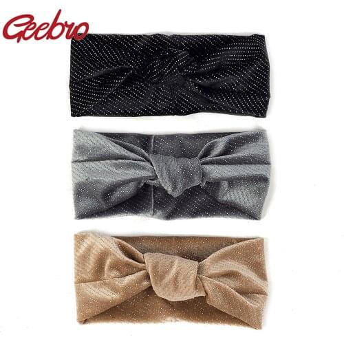 Geebro Women Fashion Rhinestone Cotton Soft Knotted Headbands Ladies Girls New thin stretch Hair Bands Accessories Yoga Turban