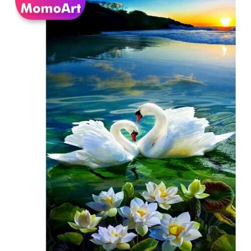 MomoArt DIY Diamond Embroidery Swan Animal Picture Of Rhinestone Diamond Painting Lotus Full Drill Square Mosaic Christmas Gifts