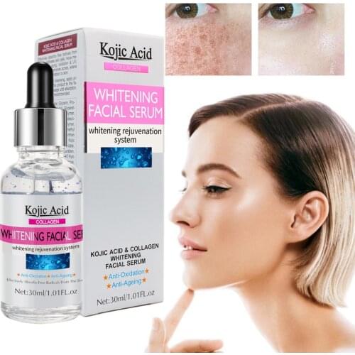 Kojic Acid Face Serum Collagen Whitening Facial Serum Hydrating Lighten Freckle Face Essence Anti-oxidation Brightening Skin Fac