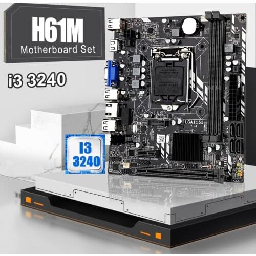 H61M Motherboard Set With i3 3240 CPU Socket LGA 1155 DDR3 Memory 16GB M-ATX H61Desktop Mainbord Support Intel Core i3 i5 i7 CPU