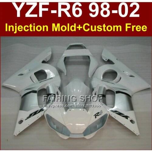 Pure white silver fairing kits for YAMAHA YZFR6 1998 1999 2000 2001 2002 Injection fairings YZF R6 98-02 YZF1000 body parts FDE4