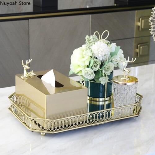 Golden Metal Square Tissue Box Household Paper Roll Storage Decoration Living Room Coffee Table Tissue Box Home Decoration