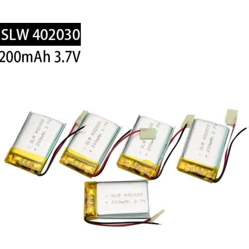 KingWei 5Pcs/Lot 402030 Li-Polymer Battery 200mAh 3.7v Li-ion Rechargeable Battery With 2 Cables Electronics