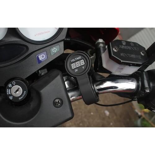 MagiDeal Waterproof 12V/24V Motorcycle Handlebar Clamp on Red LED Voltmeter